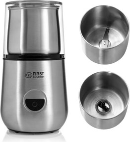 La mâna a doua: Rasnita de cafea cu aparat de spumat lapte First Austria FA-5486-1, 200 W, 70 g, 2 viteze, 2 lame, Inox