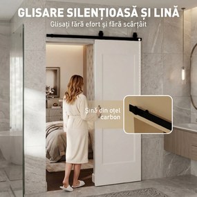 HOMCOM Ușă Culisantă de Interior din Lemn de Pin cu Șină Silențioasă, Ghidaj, Kit Accesorii, Alb | Aosom Romania