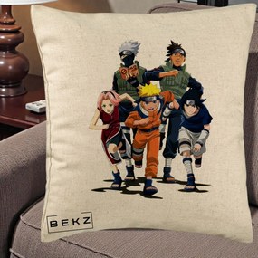 Perna Personalizata Naruto Echipa 7 Kakashi Sensei, 40x40 cm, Bej, Husa Detasabila, Perna Inclusa, BEKZ®