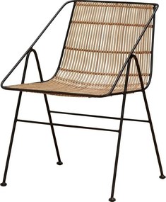 Scaun geometric din metal și rattan cu bordură decorativă neagră, "Kuro"