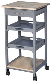 HOMCOM Carucior Bucatarie Sertar 2 Tavi Glisante Blat Fix Lemn Pin MDF 37x37x76cm Gri Stejar | Aosom Romania