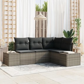 vidaXL Set de canapea de 4 piese cu perne gri din poliratan