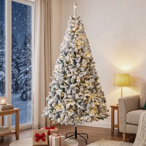 HOMCOM Brad de Crăciun înzăpezit cu 240 de LED-uri alb cald 200 cm 850 vârfuri ignifuge rabatabile bază metalică pliabilă | Aosom Romania