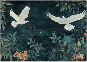 Tablou pe sticlă - Două porumbei (70x50 cm)