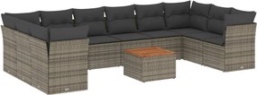 vidaXL Set canapele de grădină cu perne, 11 piese, gri, poliratan