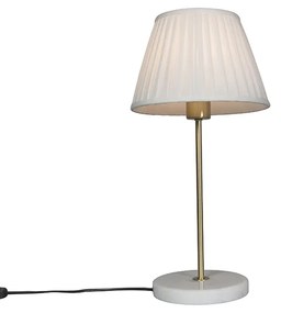 Lampă de masă retro din alamă cu abajur plisat alb 25 cm - Kaso