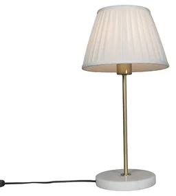 Lampă de masă retro din alamă cu abajur plisat alb 25 cm - Kaso