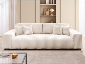 Canapea crem extensibilă/cu spațiu de depozitare cu tapițerie din catifea reiată 260 cm Justin – Ropez