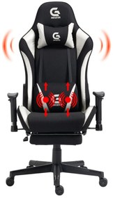 Scaun gaming cu masaj în perna lombară, suport picioare, funcție sezlong, SIG 5035, material textil, Negru/Alb,