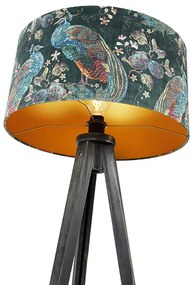 Lampă de podea cu trepied negru cu abajur paun 50 cm - Tripod Classic