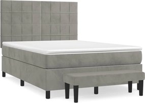 vidaXL Pat box spring cu saltea, gri deschis, 140x200 cm, catifea