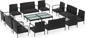 vidaXL Set mobilier de grădină cu perne, 16 piese, negru, poliratan