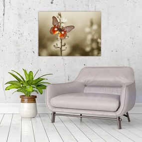 Tablou pe sticlă cu fluture (70x50 cm)