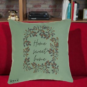 Perna Decorativa Home Sweet Home Frunze Colorate, 40x40 cm, Verde, Husa Detasabila, Perna Inclusa, BEKZ®