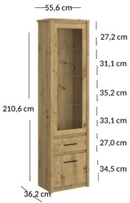 Vitrină Andra 1D1W1S (Stejar artisan). 1052730