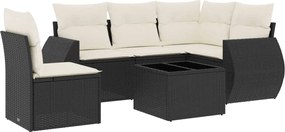 vidaXL Set mobilier de grădină cu perne, 6 piese, negru, poliratan