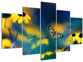 Tablou - Fluture galben și flori (150x105 cm)