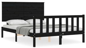 3193405 vidaXL Cadru de pat cu tăblie, negru, 140x200 cm, lemn masiv