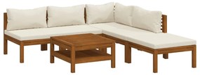 3086948 vidaXL Set mobilier grădină cu perne crem, 6 piese, lemn masiv acacia