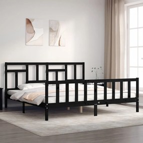 3193165 vidaXL Cadru pat cu tăblie 200x200 cm, negru, lemn masiv