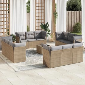 vidaXL Set canapele de grădină, 13 piese, cu perne, bej, poliratan