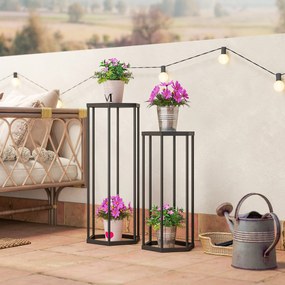 Outsunny set de 2 suporturi pentru plante pentru interior și exterior, suporturi hexagonale din metal pentru ghivece pentru grădină, terasă, balcon | Aosom Romania