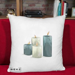 Perna Decorativa Lumanari Hygge Alb-Verde, 40x40 cm, Alb Pufos, Husa Detasabila, Perna Inclusa, BEKZ®