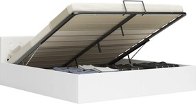 vidaXL Cadru pat hidraulic, depozitare, alb, 160 x 200 cm, piele eco
