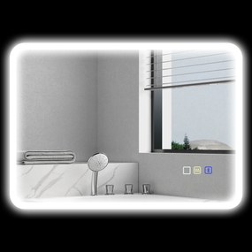 HOMCOM Oglindă pentru baie LED bluetooth 50 x 70 cm comutator tactil lumina reglabilă 3 culori anti-abur memorie argintiu | Aosom Romania