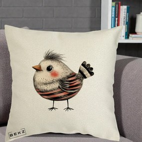 Perna Decorativa Pui Expresiv Dungi Negru-Rosu, 40x40 cm, Ecru, Husa Detasabila, Perna Inclusa, BEKZ®