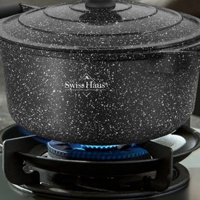Oală Swiss Haus SH-MC28B, 7,1 l, 28 cm, acoperire ceramică Sapphire, cuptor până la 220 °C, plită cu inducție, negru