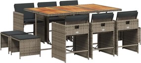 vidaXL Set mobilier de grădină cu perne, 11 piese, gri, poliratan