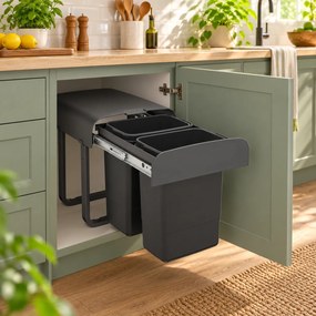 Cos gunoi incorporabil Aladin Jazz 40 Ecomax, cu extragere totala, colectare selectiva, gri antracit, 2 x 7 l Polipropilena, L:290 mm; A:330 mm; H:360