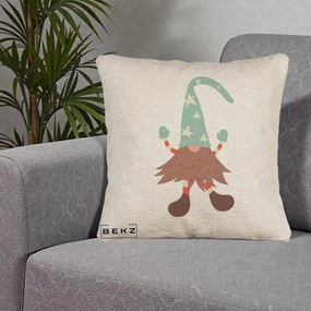 Perna Decorativa Pitic Gnom Nordic cu Cadou Menta, 40x40 cm, Bej Canapea, Husa Detasabila, Perna Inclusa, BEKZ®