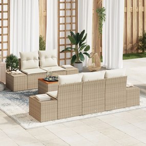 vidaXL Set de canapea de grădină, 6 piese, cu perne crem din ratan poly, bej