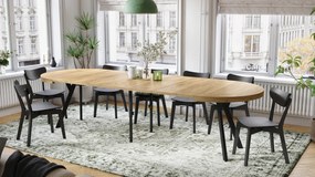 Mazzoni VITO Stejar Craft Auriu/picioare negre - MASĂ MARE ROTUNDĂ Ø110 EXTENSIBILĂ PÂNĂ LA 310 cm CU PICIOARE "Y" LOFT/INDUSTRIALĂ
