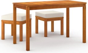 vidaXL Set sufragerie de grădină, 3 piese, cu perne, lemn masiv acacia