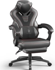 DOWINX Scaun gaming, ergonomic, suport lombar cu masaj, Șezut cu Arcuri Metalice și Spumă, Spătar înalt, rabatabil 90°-145°, Buzunar depozitare, Suport picioare, rezistent 150 kg, material PU respirabil, Negru