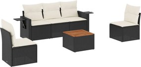 vidaXL Set mobilier de grădină cu perne, 6 piese, negru, poliratan