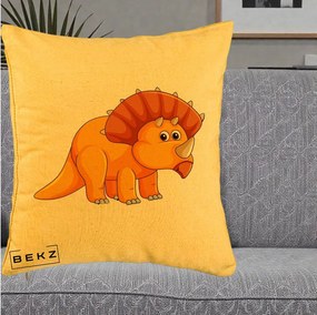 Perna Decorativa Triceratops Portocaliu, 40x40 cm, Galben, Husa Detasabila, Perna Inclusa, BEKZ®