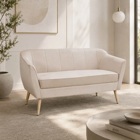 Canapea de designer cu 2 locuri, ţesătură Velvet bej/naturală, VIODA