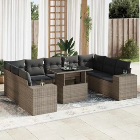 3326861 vidaXL Set mobilier de grădină cu perne, 10 piese, gri, poliratan