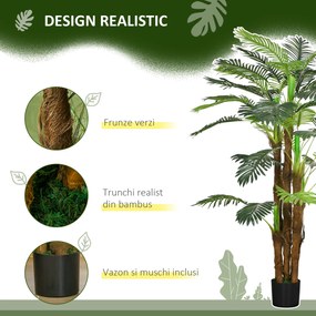 HOMCOM Plantă Artificială de Interior în Ghiveci, cu 36 Frunze din PE și Ciment, Ø16x160 cm, Verde | Aosom Romania