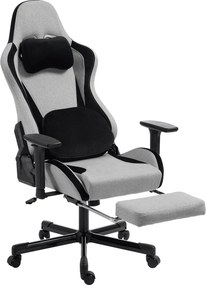 HOMCOM Scaun Gaming Ergonomic cu Masaj încălzit, Suport Picioare, Textil, Gri | Aosom Romania