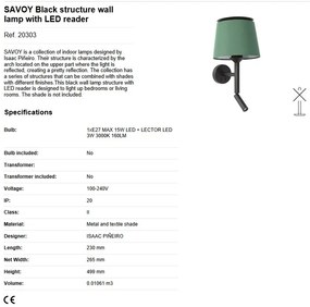 Aplica perete cu reader LED moderna design elegant SAVOY neagra