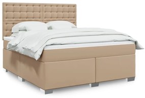 3293035 vidaXL Pat box spring cu saltea, cappuccino, 180x200cm piele ecologică