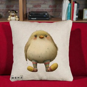 Perna Decorativa Pui Pufos cu Sosete Dungate, 40x40 cm, Bej Canapea, Husa Detasabila, Perna Inclusa, BEKZ®