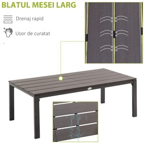 Salon de Gradina Outsunny Set 4 Piese cu 1 Canapea, 2 Fotolii si 1 Masuta, Mobilier de Gradina din Otel si Plastic, Maro