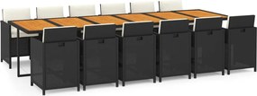 vidaXL Set mobilier de exterior cu perne, 13 piese, negru, poliratan