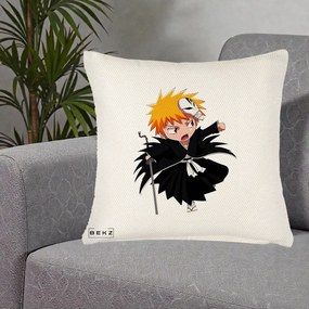 Perna Personalizata Bleach Ichigo Chibi cu Masca, 40x40 cm, Crem Reliefat, Husa Detasabila, Perna Inclusa, BEKZ®